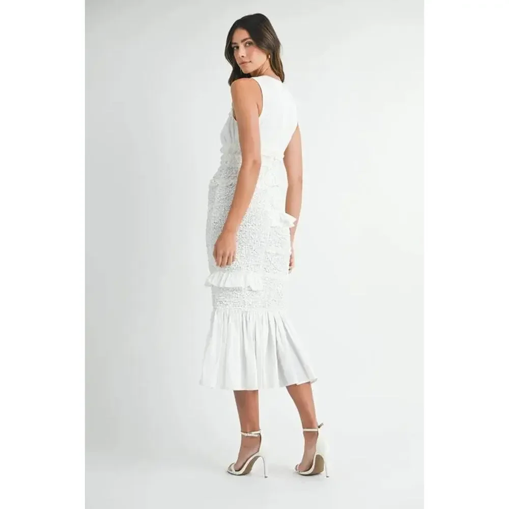 MABLE Ruffled Popcorn Smocked Mermaid Midi Dress - Picture 8 of 10